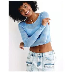 New! Aerie Blue Magic Mesh Cropped Long Sleeve T-shirt Sheer Womens Size Medium